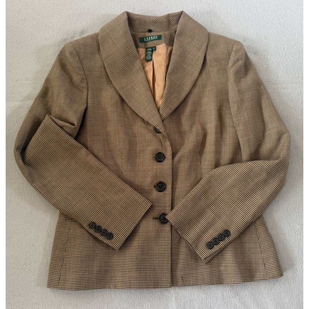 LRL RALPH LAUREN Wool Herringbone Tweed Tailored Blazer Equestrian Jacket Sz 10